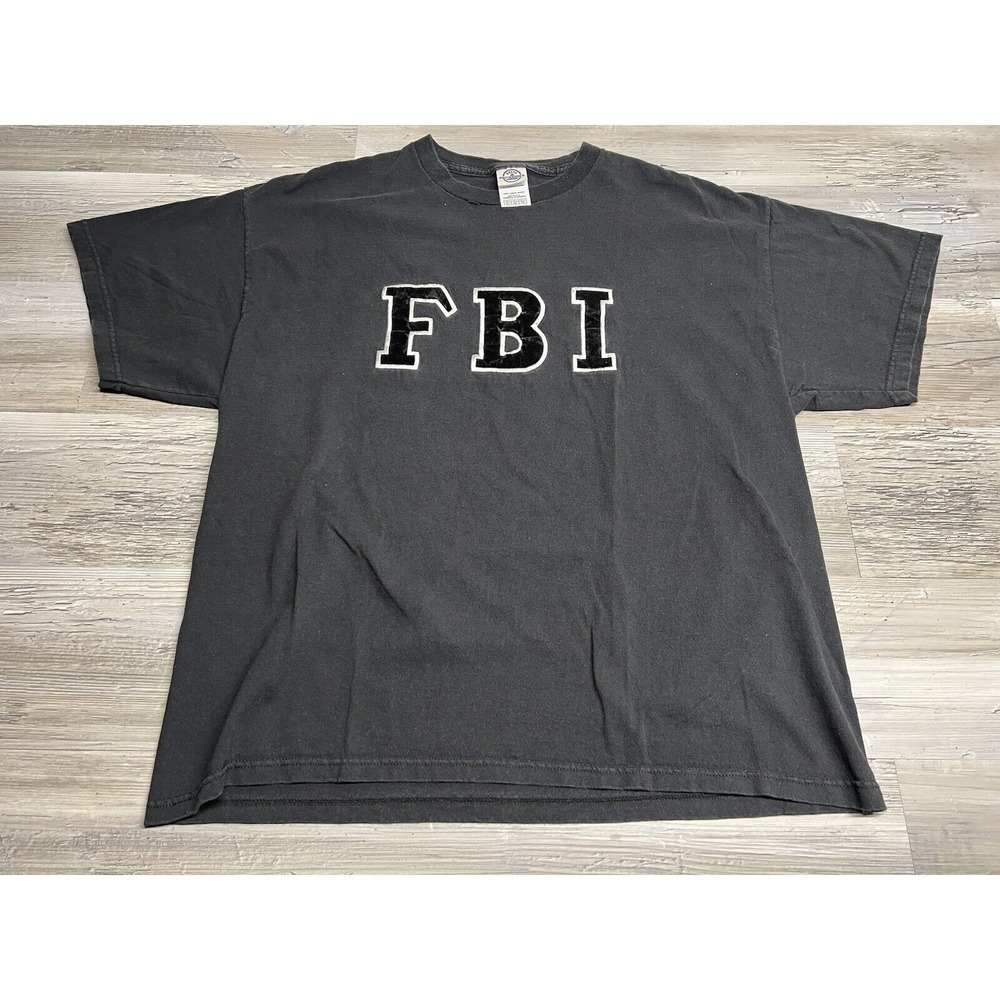 Vintage‎ FBI Faded Black T-Shirt Men's XL Embroidered Felt Spellout Grunge
